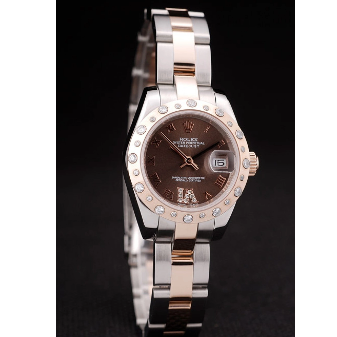Aaa fake watches Case Brushed DateJust Diamond Plated Brown Stainless Dial Rolex Steel 0822